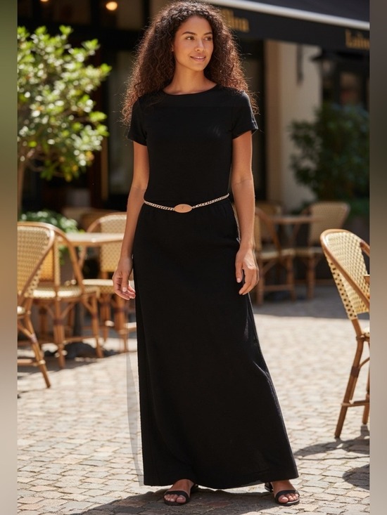 Ronni Nicole Dresses & Skirts - 90s RONNIE NICOLE BLACK STRETCH KNIT LONG MIDI DRESS W SLIT & CHAIN DETAIL SZ 10